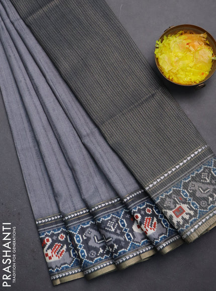 Semi tussar saree grey and dark grey with plain body and patola printed border
