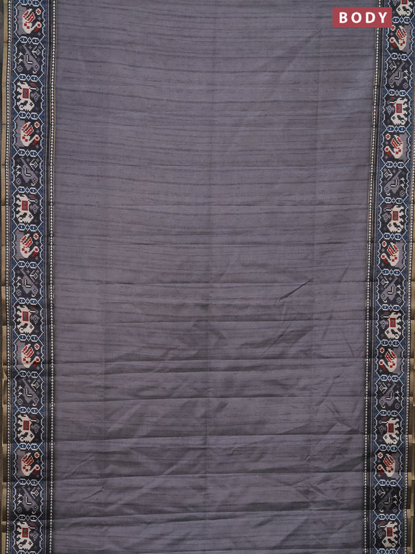 Semi tussar saree grey and dark grey with plain body and patola printed border