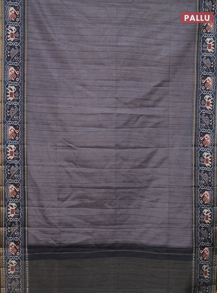 Semi tussar saree grey and dark grey with plain body and patola printed border
