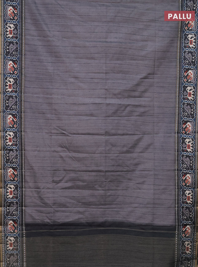Semi tussar saree grey and dark grey with plain body and patola printed border