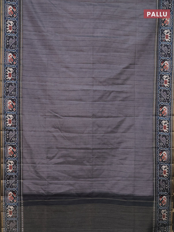 Semi tussar saree grey and dark grey with plain body and patola printed border