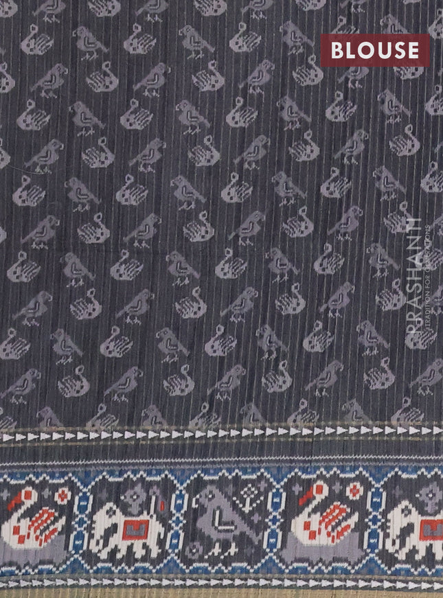 Semi tussar saree grey and dark grey with plain body and patola printed border