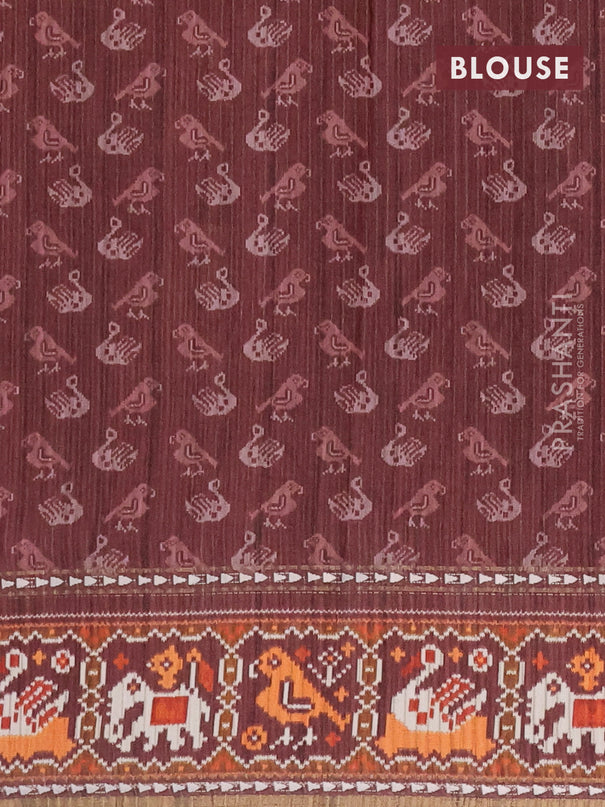Semi tussar saree dark peach pink and brown with plain body and patola printed border