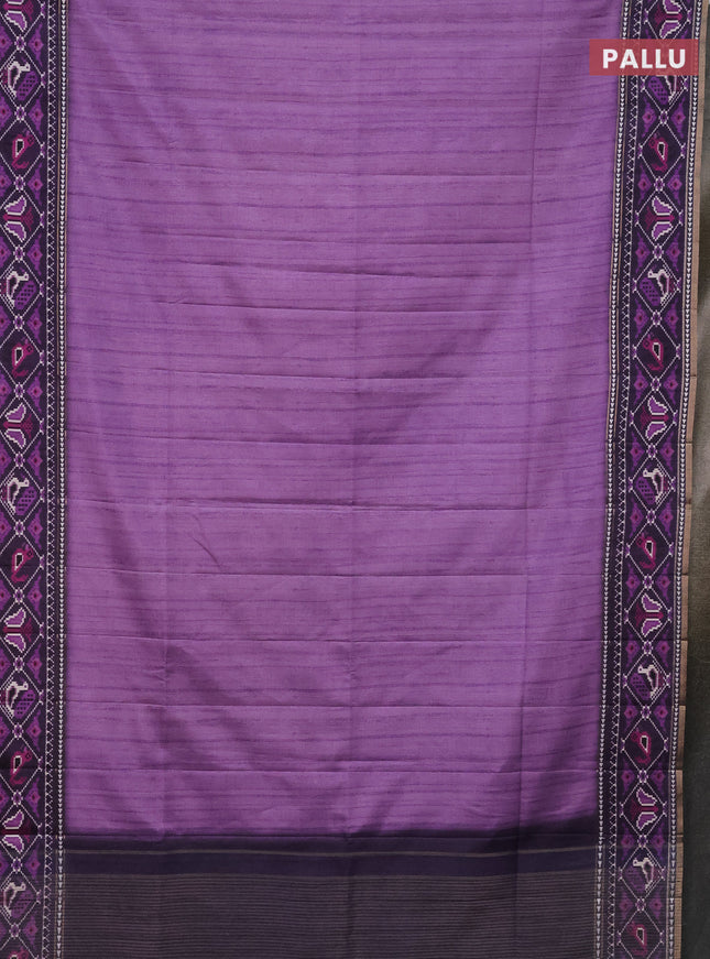 Semi tussar saree mild purple and purple with plain body and patola printed border