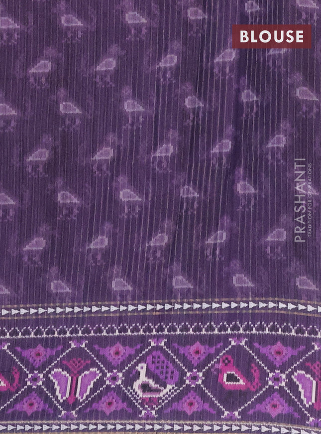 Semi tussar saree mild purple and purple with plain body and patola printed border