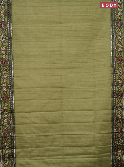 Semi tussar saree light green and sap green with plain body and patola printed border