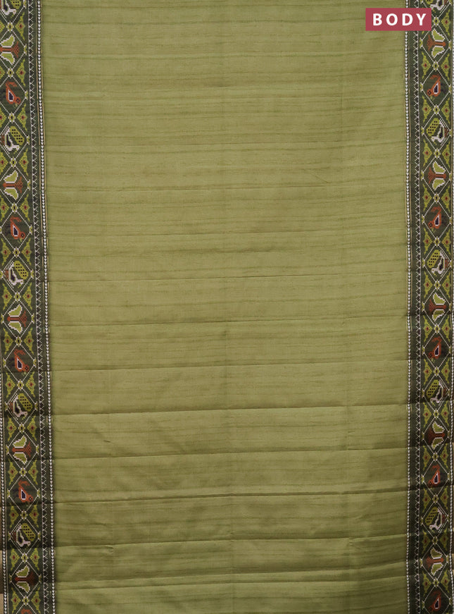 Semi tussar saree light green and sap green with plain body and patola printed border