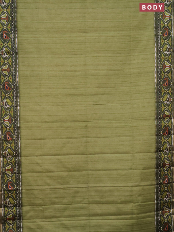 Semi tussar saree light green and sap green with plain body and patola printed border