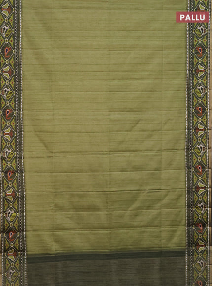 Semi tussar saree light green and sap green with plain body and patola printed border