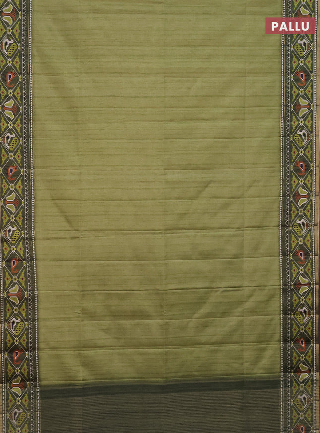 Semi tussar saree light green and sap green with plain body and patola printed border