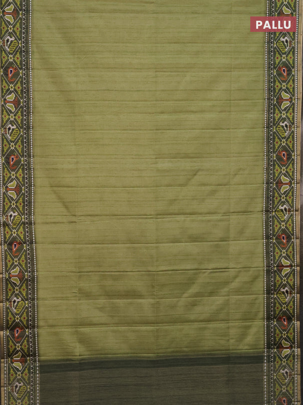 Semi tussar saree light green and sap green with plain body and patola printed border
