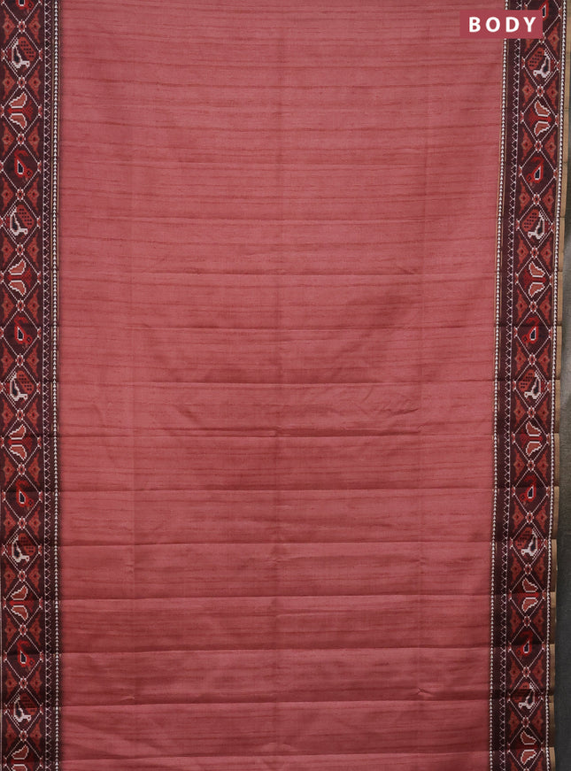 Semi tussar saree dark peach and brown with plain body and patola printed border