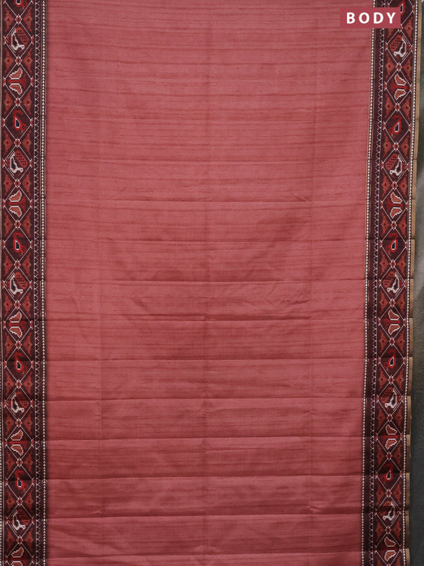 Semi tussar saree dark peach and brown with plain body and patola printed border