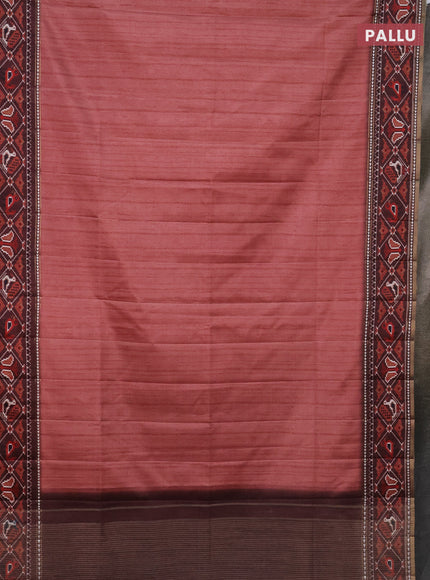 Semi tussar saree dark peach and brown with plain body and patola printed border