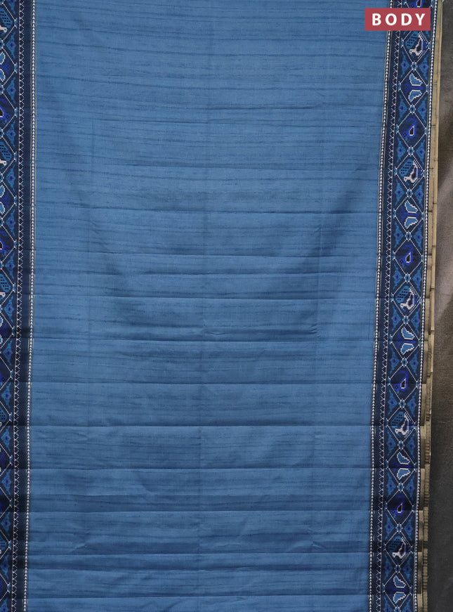 Semi tussar saree blue shade and peacock blue with plain body and patola printed border