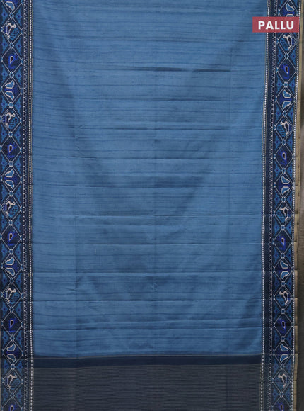 Semi tussar saree blue shade and peacock blue with plain body and patola printed border
