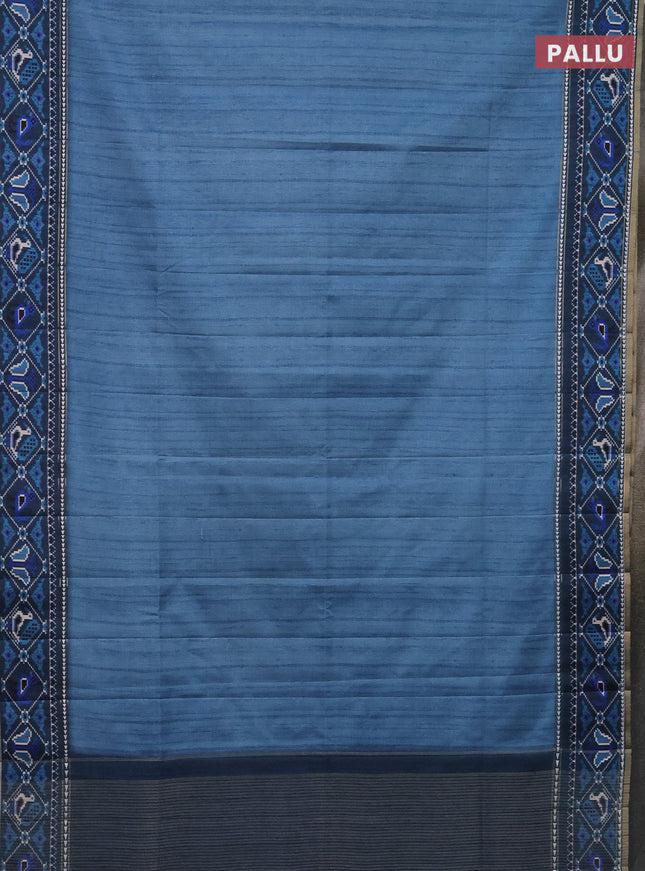 Semi tussar saree blue shade and peacock blue with plain body and patola printed border
