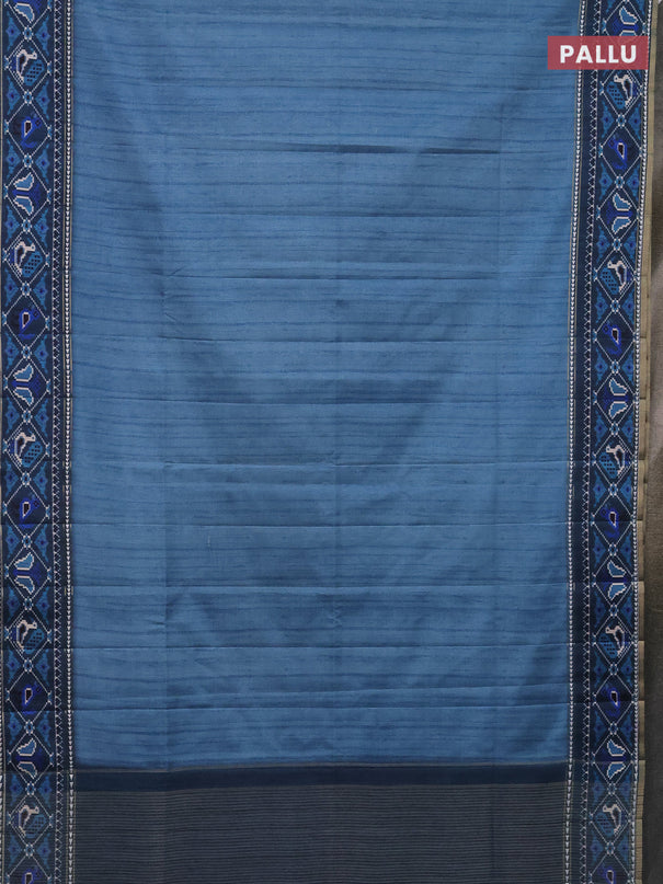 Semi tussar saree blue shade and peacock blue with plain body and patola printed border