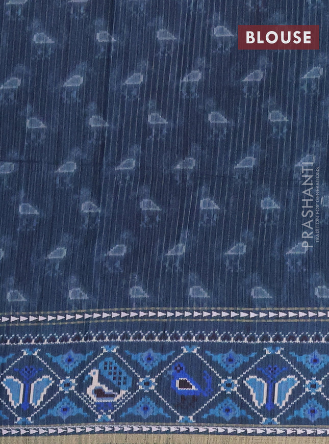 Semi tussar saree blue shade and peacock blue with plain body and patola printed border