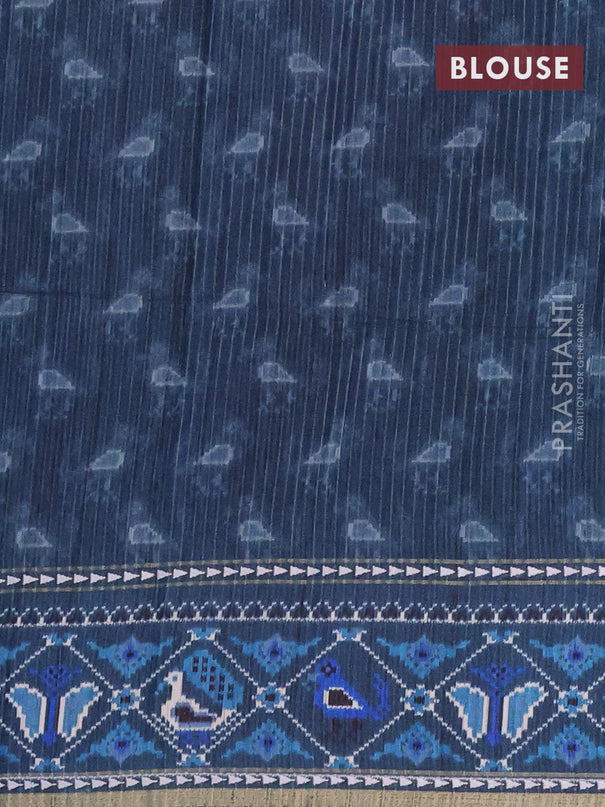 Semi tussar saree blue shade and peacock blue with plain body and patola printed border