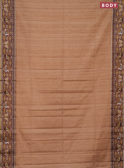 Semi tussar saree sandal and brown with plain body and patola printed border
