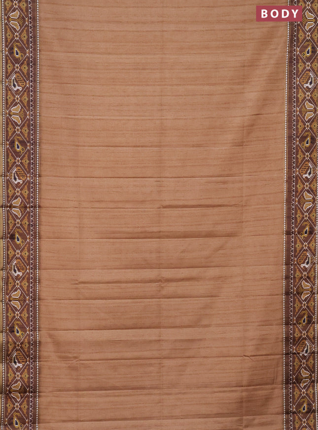 Semi tussar saree sandal and brown with plain body and patola printed border