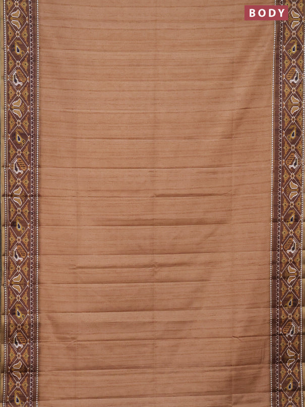 Semi tussar saree sandal and brown with plain body and patola printed border
