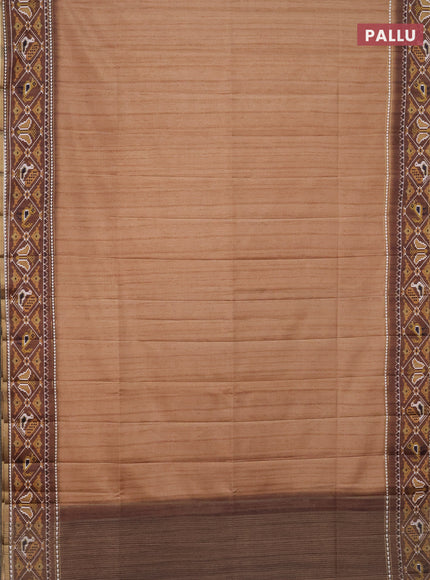 Semi tussar saree sandal and brown with plain body and patola printed border