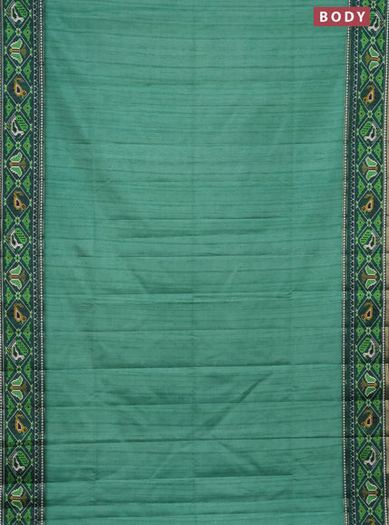 Semi tussar saree teal green and green with plain body and patola printed border