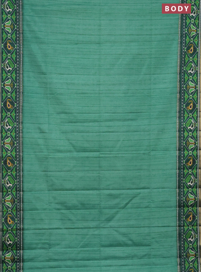 Semi tussar saree teal green and green with plain body and patola printed border
