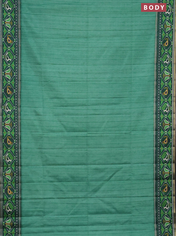 Semi tussar saree teal green and green with plain body and patola printed border
