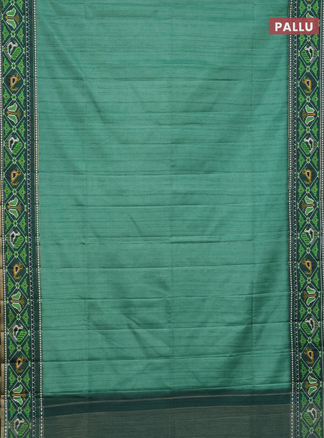 Semi tussar saree teal green and green with plain body and patola printed border