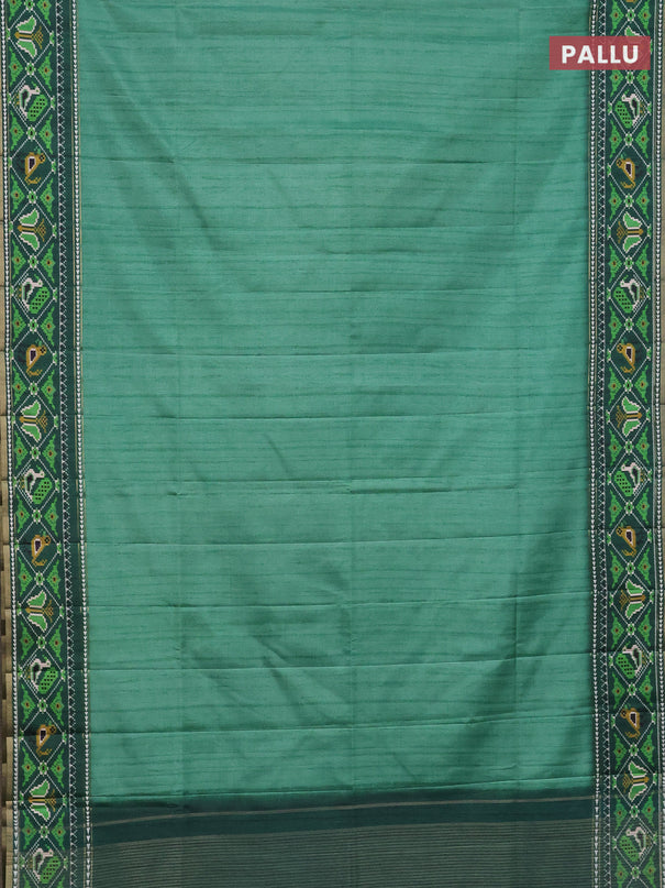 Semi tussar saree teal green and green with plain body and patola printed border