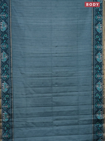 Semi tussar saree teal blue and peacock blue with plain body and patola printed border