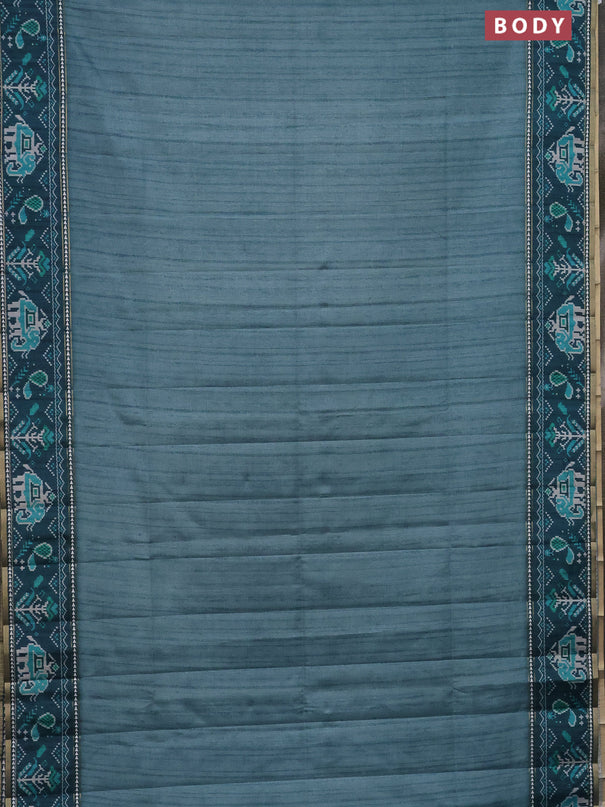 Semi tussar saree teal blue and peacock blue with plain body and patola printed border