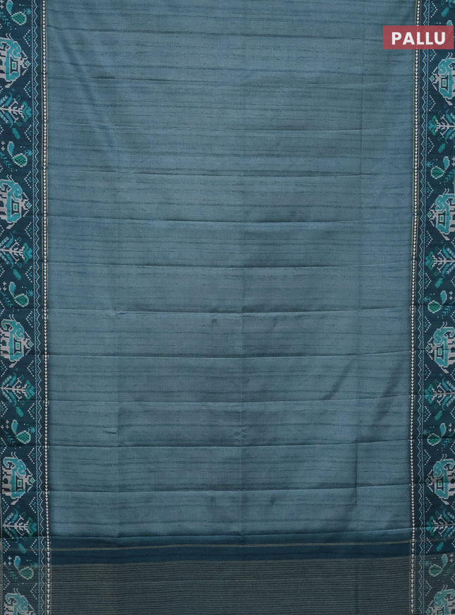 Semi tussar saree teal blue and peacock blue with plain body and patola printed border