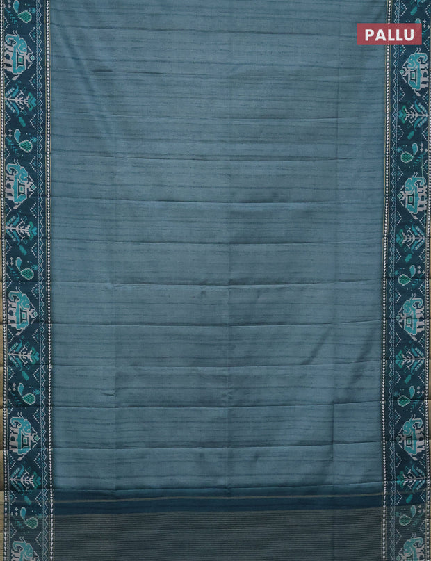 Semi tussar saree teal blue and peacock blue with plain body and patola printed border