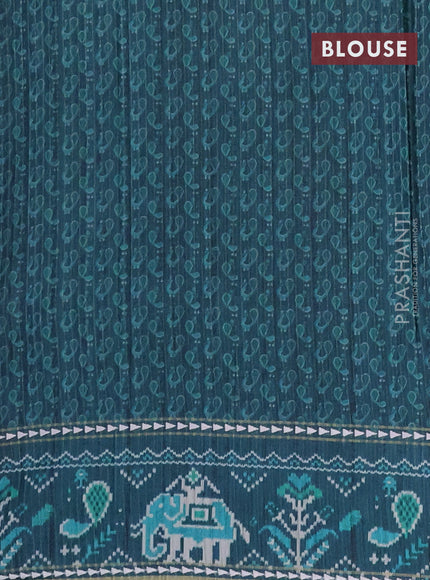 Semi tussar saree teal blue and peacock blue with plain body and patola printed border