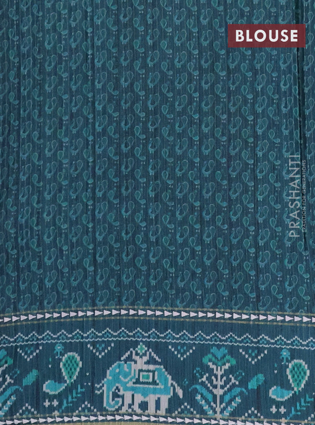 Semi tussar saree teal blue and peacock blue with plain body and patola printed border