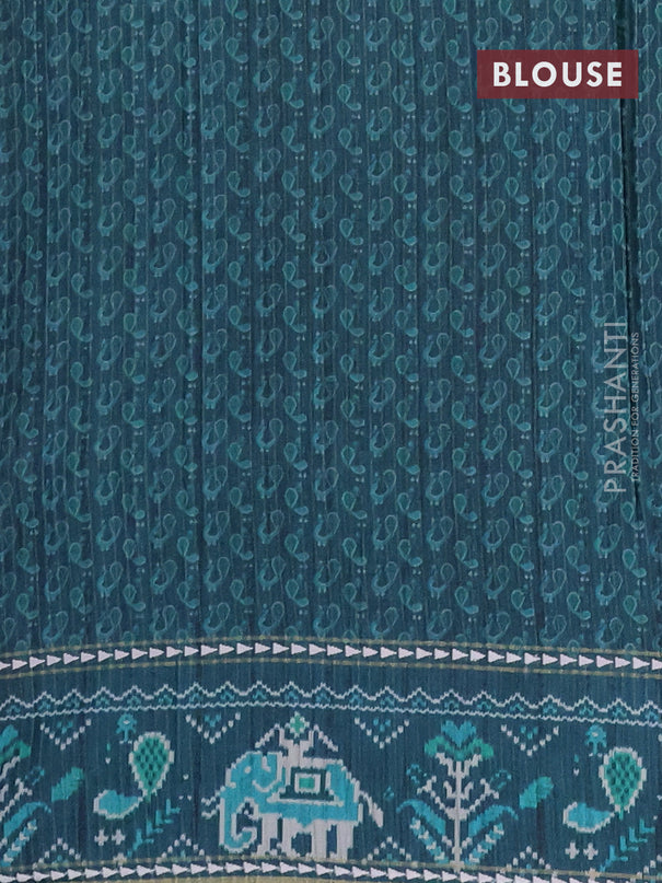 Semi tussar saree teal blue and peacock blue with plain body and patola printed border
