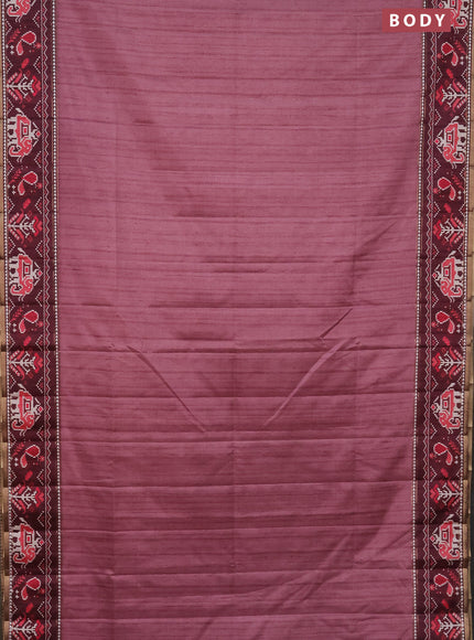 Semi tussar saree mauve pink and wine shade with plain body and patola printed border