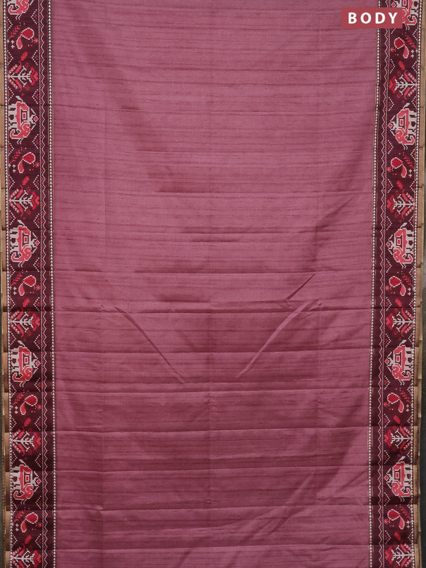 Semi tussar saree mauve pink and wine shade with plain body and patola printed border