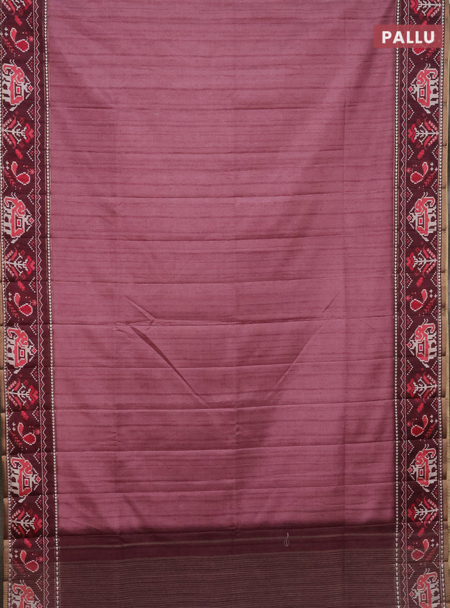 Semi tussar saree mauve pink and wine shade with plain body and patola printed border