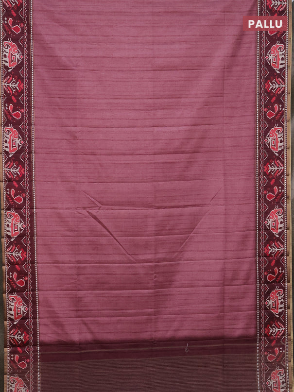Semi tussar saree mauve pink and wine shade with plain body and patola printed border