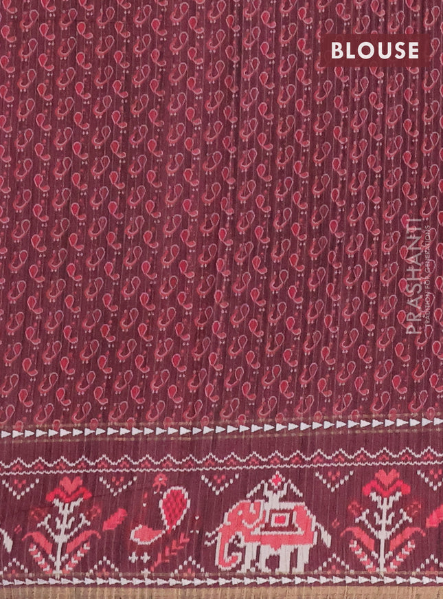 Semi tussar saree mauve pink and wine shade with plain body and patola printed border
