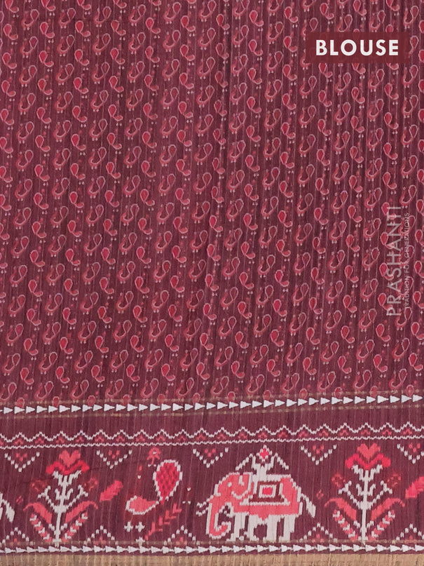 Semi tussar saree mauve pink and wine shade with plain body and patola printed border