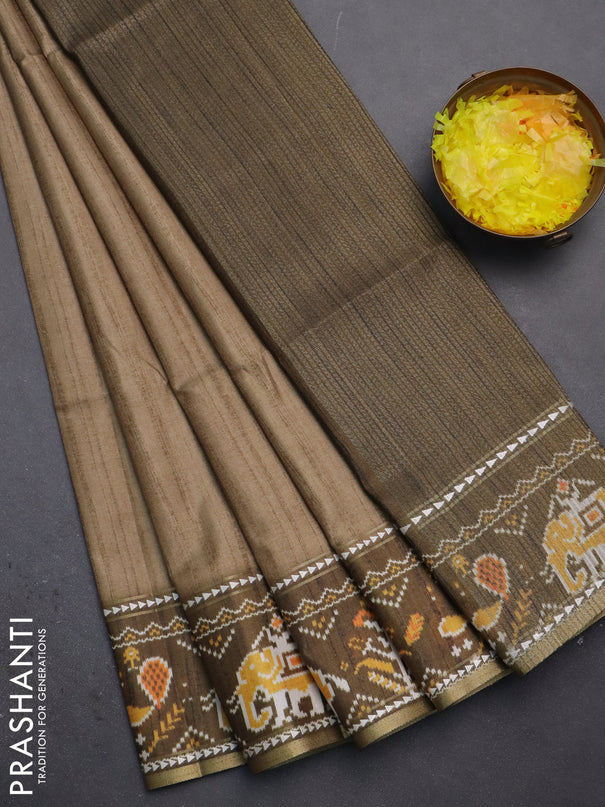 Semi tussar saree elaichi green and sap green with plain body and patola printed border
