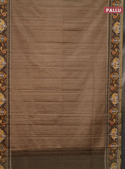 Semi tussar saree elaichi green and sap green with plain body and patola printed border