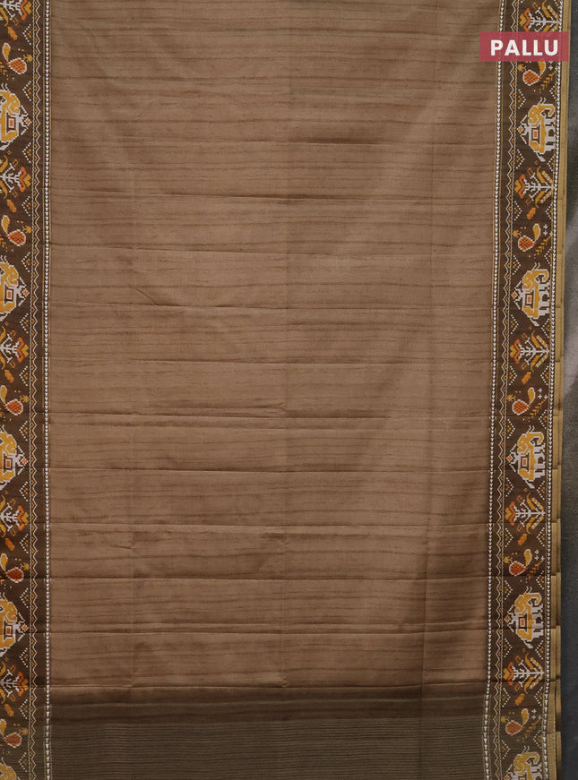 Semi tussar saree elaichi green and sap green with plain body and patola printed border