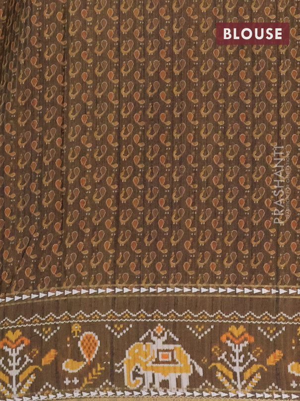 Semi tussar saree elaichi green and sap green with plain body and patola printed border